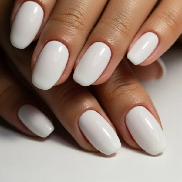 Milky white nails on tan skin