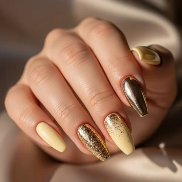 Butter Yellow Nails Designs with Glitter