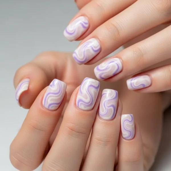 Lavender and White Swirl Nails