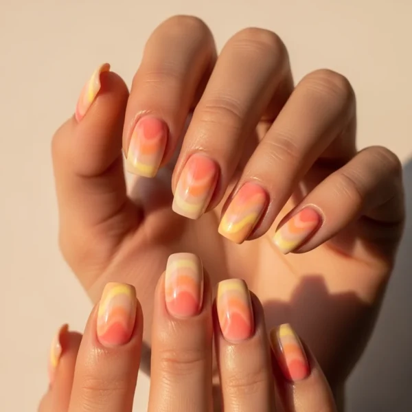 Peach and Pink Swirl Nails